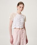 에트몽(ETMON) Knit Sleeve Shirring T-Shirt, Ivory