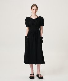 Neck String Pocket Dress, Black