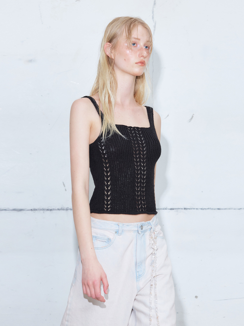 Ribbed Sleeveless трикотаж Top, черный