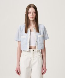 Summer Piping Pocket Linen Tweed Jacket, Sky Blue