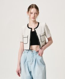 Summer Piping Pocket Tweed Jacket, Ivory