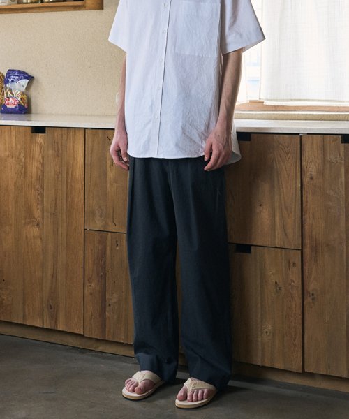 Льняные брюки на резинке [Wide fit]_Navy_Унисекс