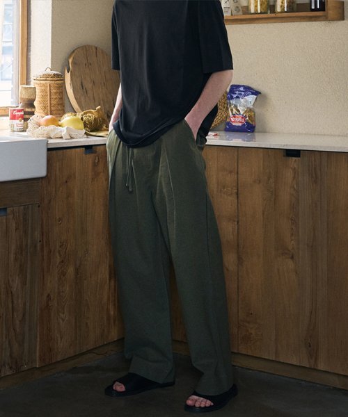лен BANDING брюки [вайд FIT]_KHAKI