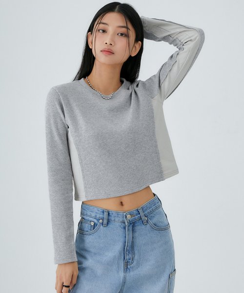 Grey Melange Long Sleeve Crop Top