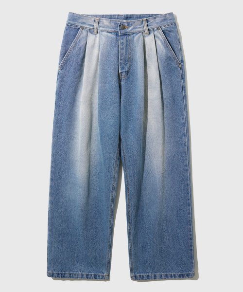 Широкие джинсы варежки с защипами Ice Blue SOLP2485