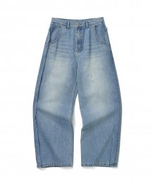 Open seam wide denim pants [blue]