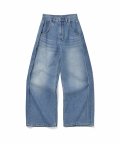 Women open seam wide denim pants [blue]