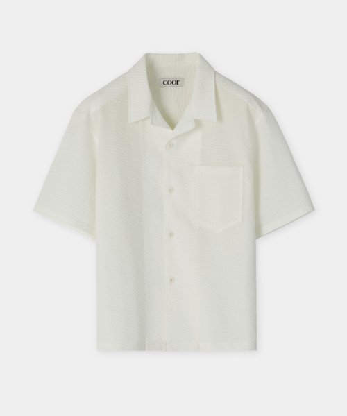 MUSINSA | COOR Seersucker Cropped Half Shirt (White)