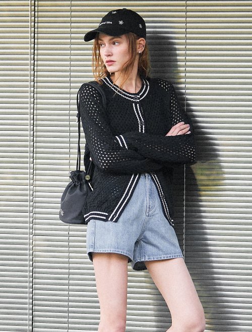 MUSINSA | GENERAL IDEA Loose Fit Net Cardigan [BLACK] / WBC2L04534