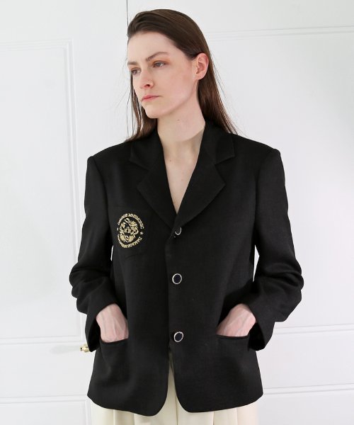 Льняной черный жакет с вышивкой_Linen Embroidery Black JK