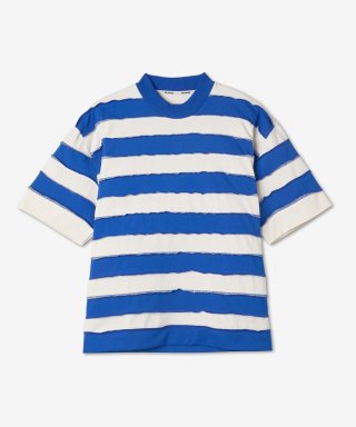 써네이(SUNNEI) 공용 클래식 스트라이프 반소매 티셔츠 - 화이트:부티크블루 / CRTWXJER044JER0127479