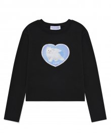 MF LACE HEART CAT LONG SLEEVE TEE-BLACK