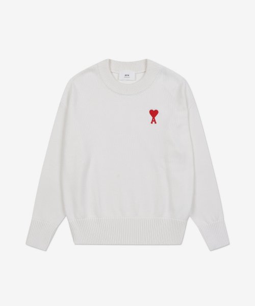 MUSINSA | AMI Men's Small Heart Logo Knit - White / UKS008016175