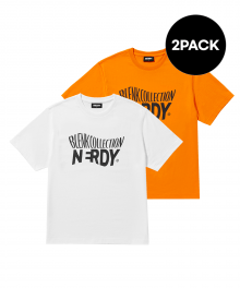 웨이브 로고 반팔 티셔츠 2PACK 화이트/오렌지