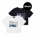 유토피아 크롭 티셔츠 2PACK 화이트/블랙