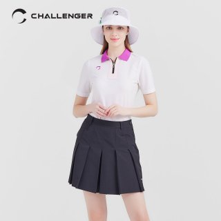 챌린저(CHALLENGER) PQ조직 냉감소재 카라넥 배색 여성 반팔 골프티셔츠 화이트 상품 이미지