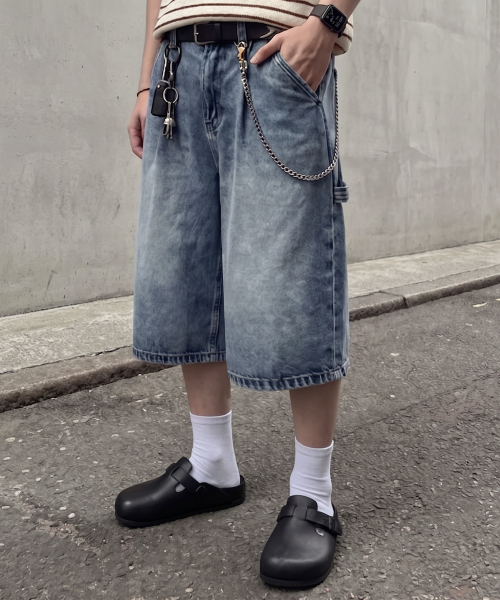 BIO WASHING BERMUDA CARPENDER PANTS_BLUE