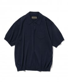 pocket collar s/s knit navy