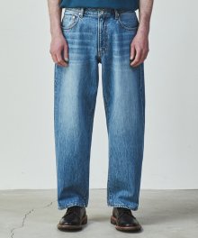 wide crop denim pants indigo washed