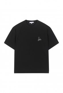 LJS41152 블랙 세미오버핏 플라워 아트웍 티셔츠