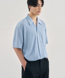 시어서커 루즈핏 오픈카라 셔츠 [SKY BLUE]