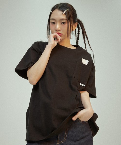 MUSINSA | AQO STUDIO SPACE Bear Pocket T-Shirt Black