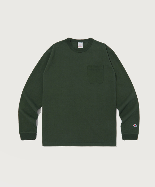 챔피온() T1011 7oz 포켓 긴팔 티셔츠 Dark Green (Made in USA) 상품 이미지