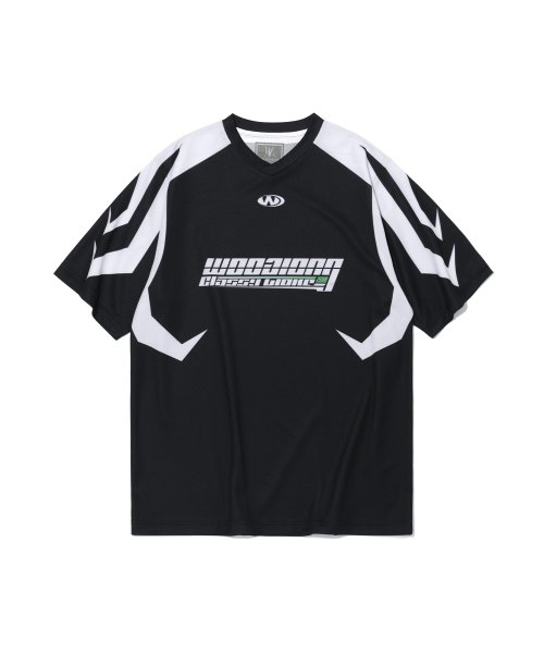 우알롱(WOOALONG) Active embo V-neck T-shirt - BLACK - 사이즈