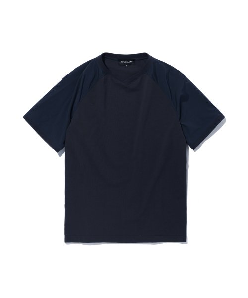 우알롱(WOOALONG) Line colored raglan T-shirt - NAVY - 사이즈