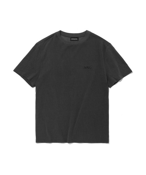 우알롱(WOOALONG) Slash pigment relax fit T-shirt - CHARCOAL