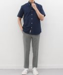 더셔츠스튜디오(THE SHIRTS STUDIO) 네이비 반팔 루즈핏 면혼방 옥스포드 버튼다운 셔츠