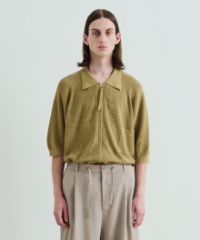 two way zip up short sleeve knit sand