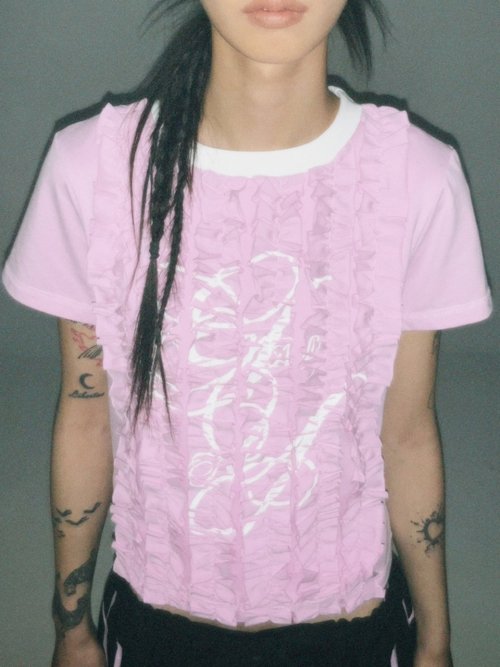 MUSINSA | GIMMETHEYOUNG G_FRILL LOGO TOP / PINK