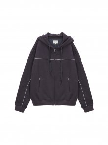 APPLIQUE PIPING HOODY ZIP UP JUMPER IN CHARCOAL