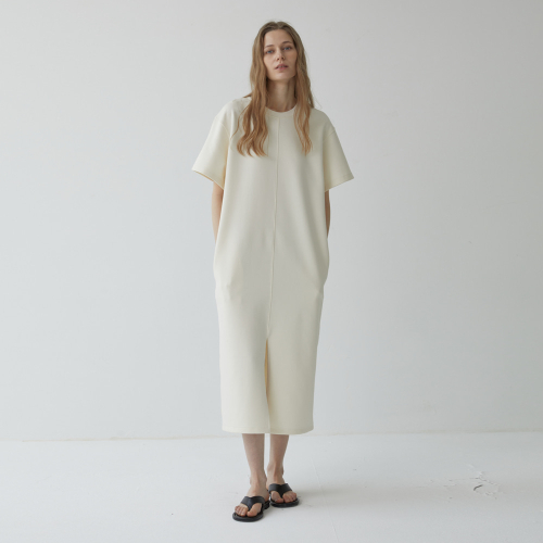 MOMET - Den Front Slit Boxy Dress Cream