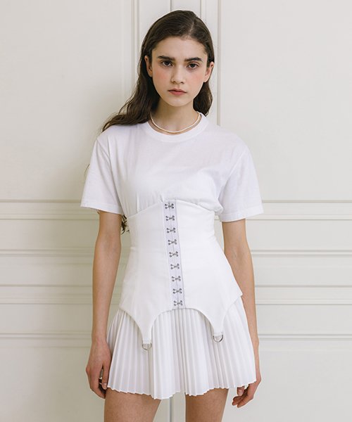 MUSINSA | REMANTIST Corset Hook Pleated Skirt Set (White)