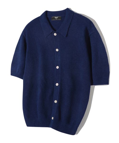 트릴리온(trillion) 워셔블 부클 카라 반팔 니트 (CURRENT NAVY)