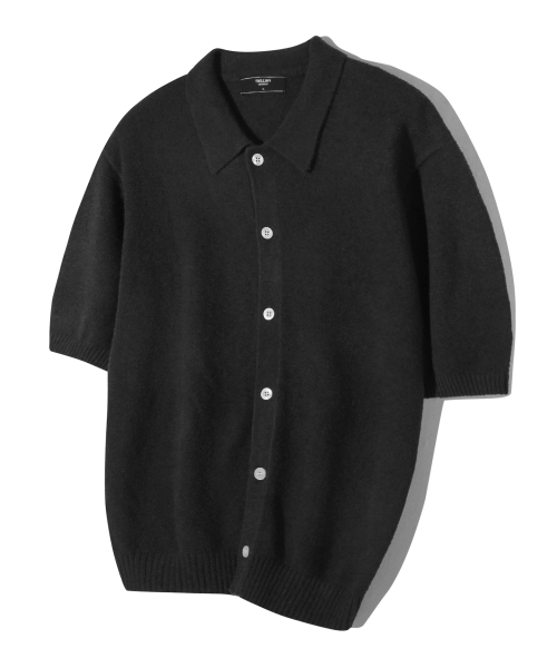 트릴리온(trillion) 워셔블 부클 카라 반팔 니트 (PURE BLACK)