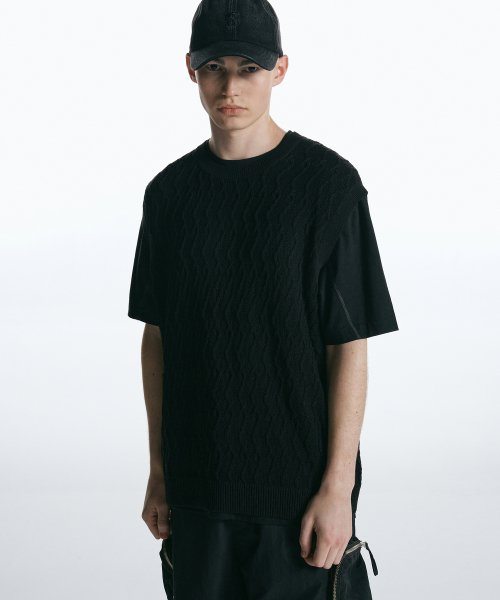 Прозрачный вязаный жилет косами BLACK