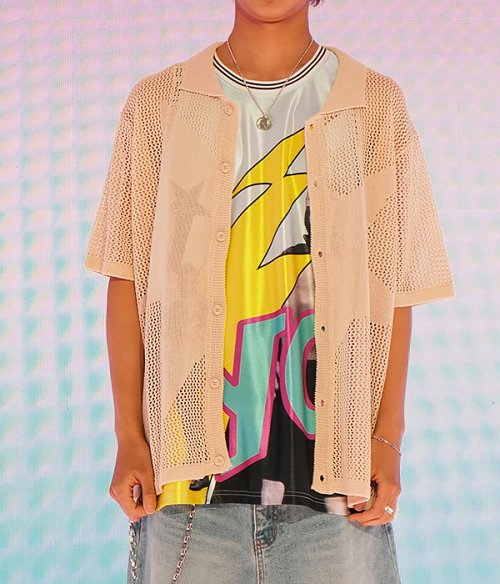 STAR NET COLLAR KNIT SHIRT BEIGE