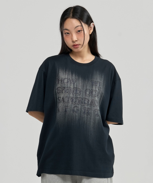 ★JUAN HOMME★WOMENS CROP BRUSH FADING HALF SLEEVE T-SHIRTS 주앙옴므(JUAN HOMME) BRUSH FADING HALF SLEEVE T-SHIRTS (DARK