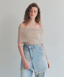 SHEER RIBBED KNIT TOP [LIGHT GRAY]