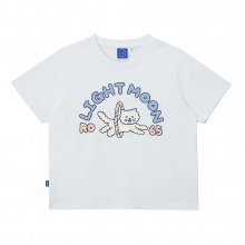 ARCHED PASTEL CHARACTER GRAPHIC SHORT SLEEVE CROP TEE WHITE