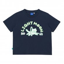 ARCHED PASTEL CHARACTER GRAPHIC SHORT SLEEVE CROP TEE NAVY