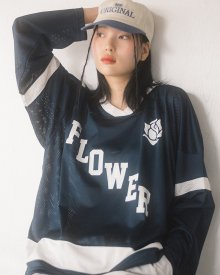 FLOWER AMERICAN FOOTBALL MESH L/S TEE(NAVY)