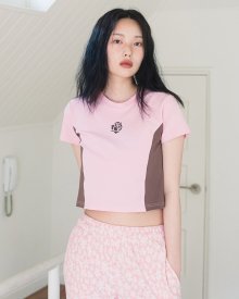 COLOR BLOCK CROP S/S TEE(PINK)