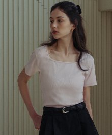 Square ribbed cotton T-shirt_Pink