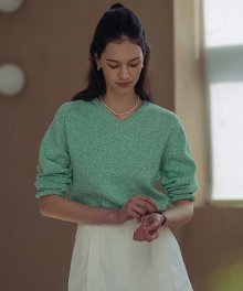 V-neck cotton knit_Green