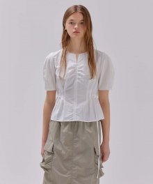 Waist String Blouse in White VW3MB172-01