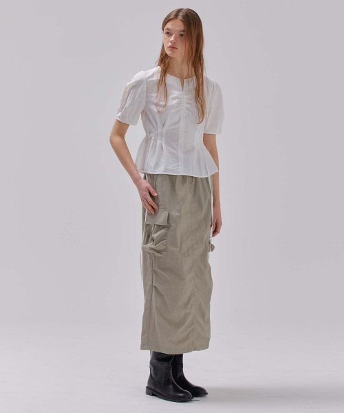 ★RAIVE★ Cargo Shirring Skirt in Khaki VW3MS09142 WEAIXIMIUNG Trendy 2024 Women Skirts Knee Length Cotton Low